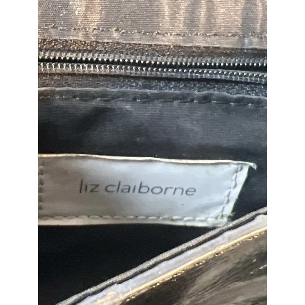 Liz Claiborne Black Patent Leather Flap Shoulder Bag Classic Evening Purse‎